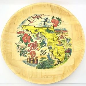 Vintage Florida Souvenir Bamboo Fruit Bowl